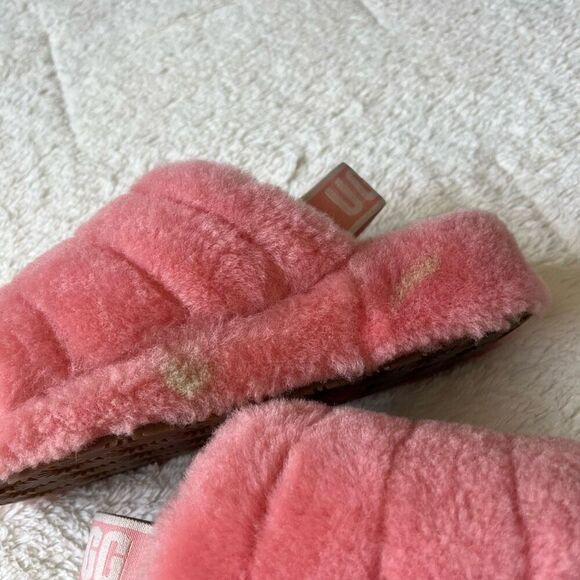Ugg Australia Fluff Yeah Fuzzy Slip On Slippers Peach Pink Sandals - Picture 3 of 7
